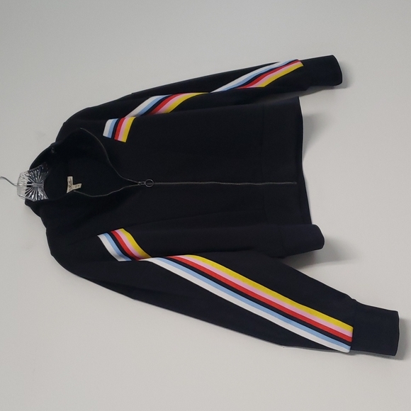 Express cropped track jacket with rainbow sleeves size small - Picture 2 of 15